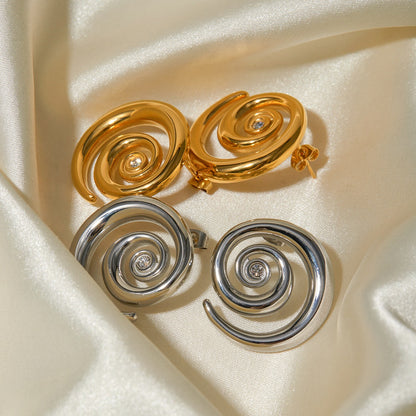 18k gold fashionable swirl diamond design simple style earrings