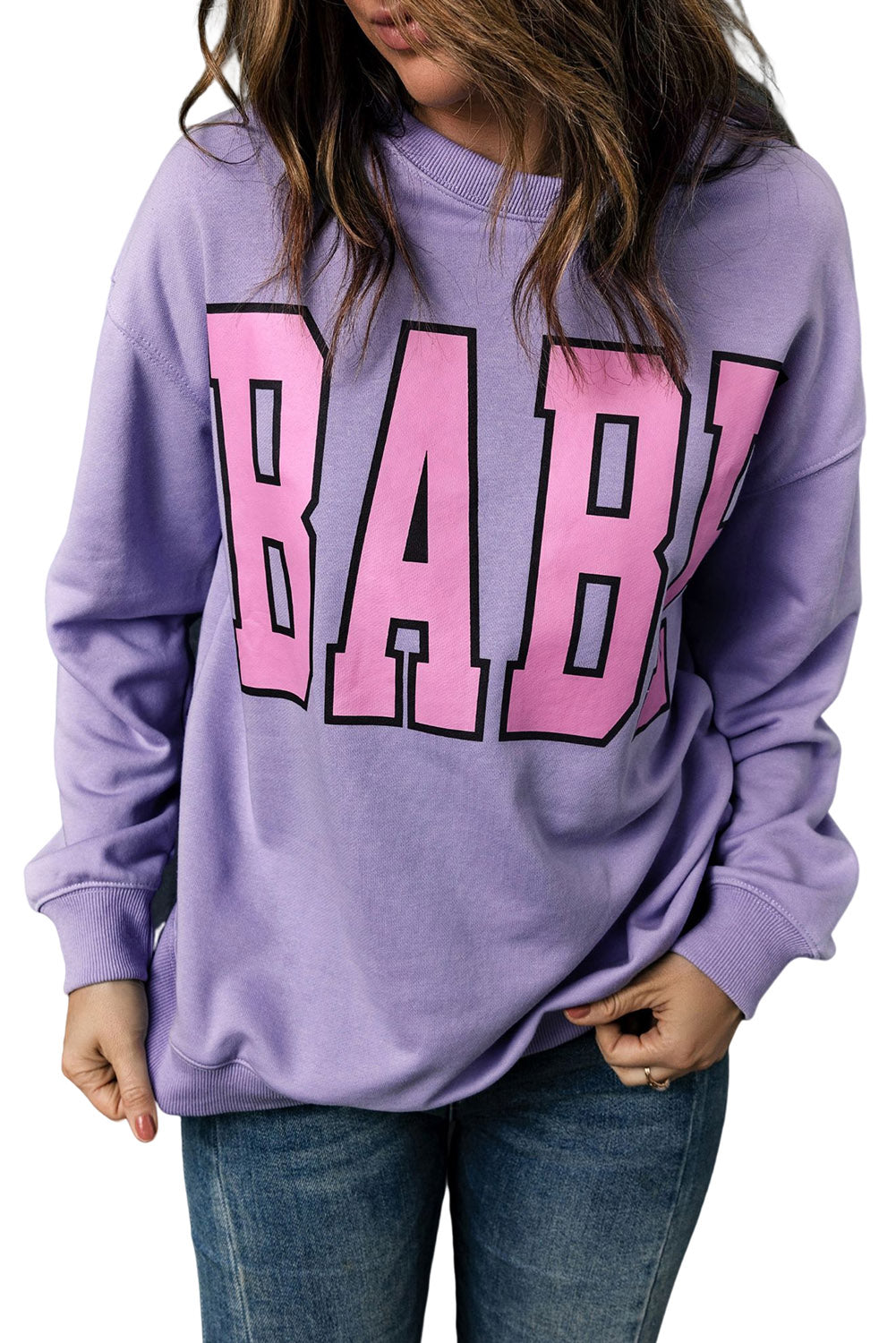 Gray BABE Letter Graphic Pullover Sweatshirt