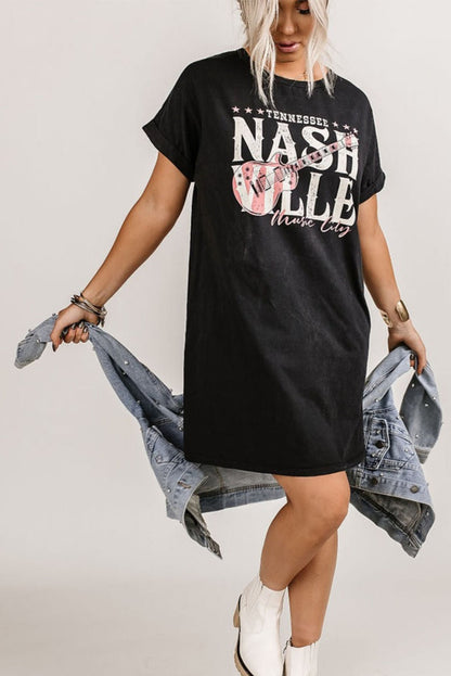 Robe t-shirt tendance noire Nashville Music Festival