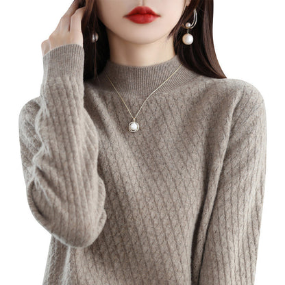 100 Pure Wool Women's Half Turtleneck Knitted Bottoming Shirt Sweater