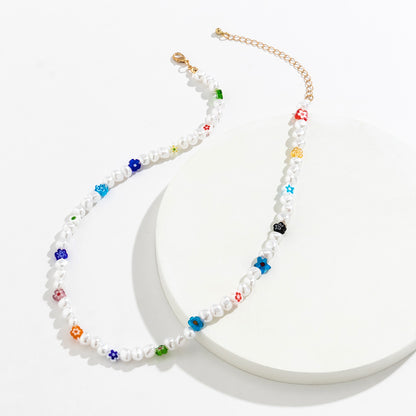 Classic simple pearl with flower bead design all-match necklace