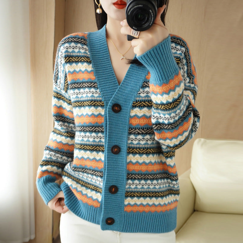 Loose And Lazy Style Women's Outer Wear Western Style Knitted Cardigan