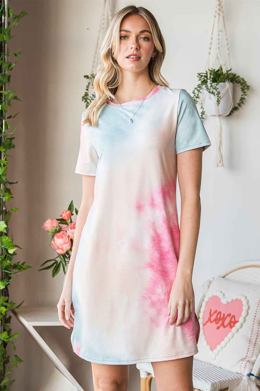 Wholesale Multicolor Tie Dye Short Sleeve T Shirt Dress