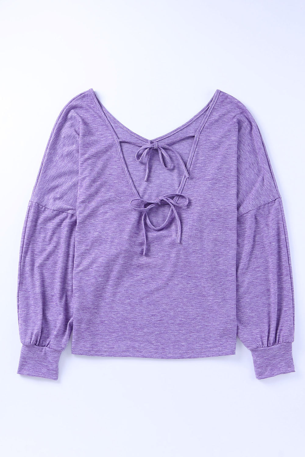 Purple Plain Tie Back Drop Shoulder Long Sleeve Top