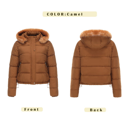 Manteau chaud en coton à manches longues pour femme, chapeau détachable en velours court, automne et hiver