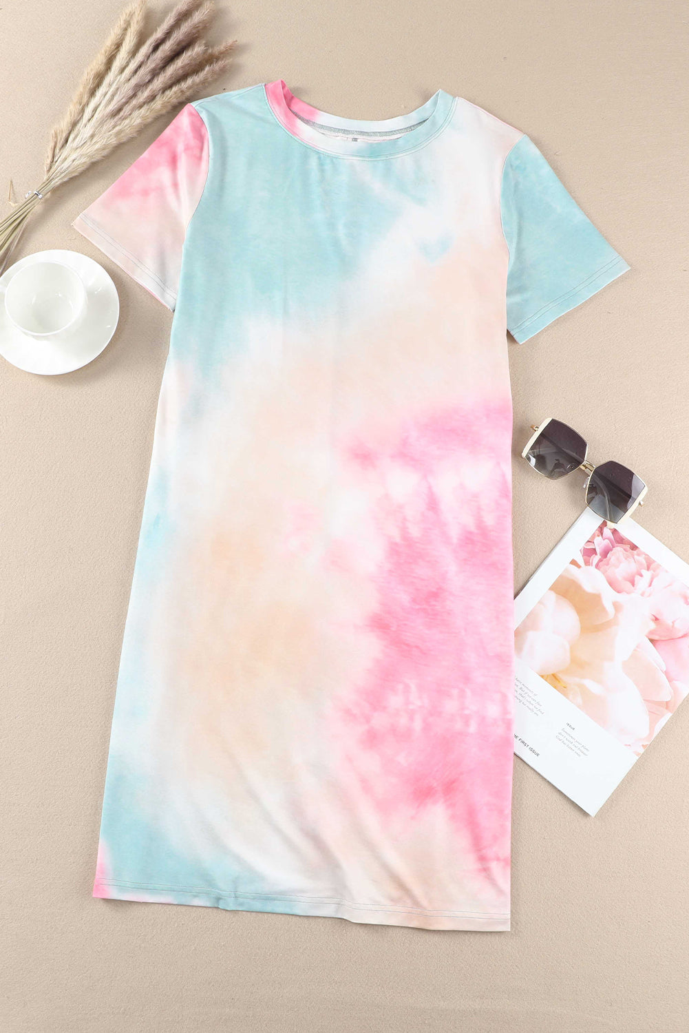 Wholesale Multicolor Tie Dye Short Sleeve T Shirt Dress