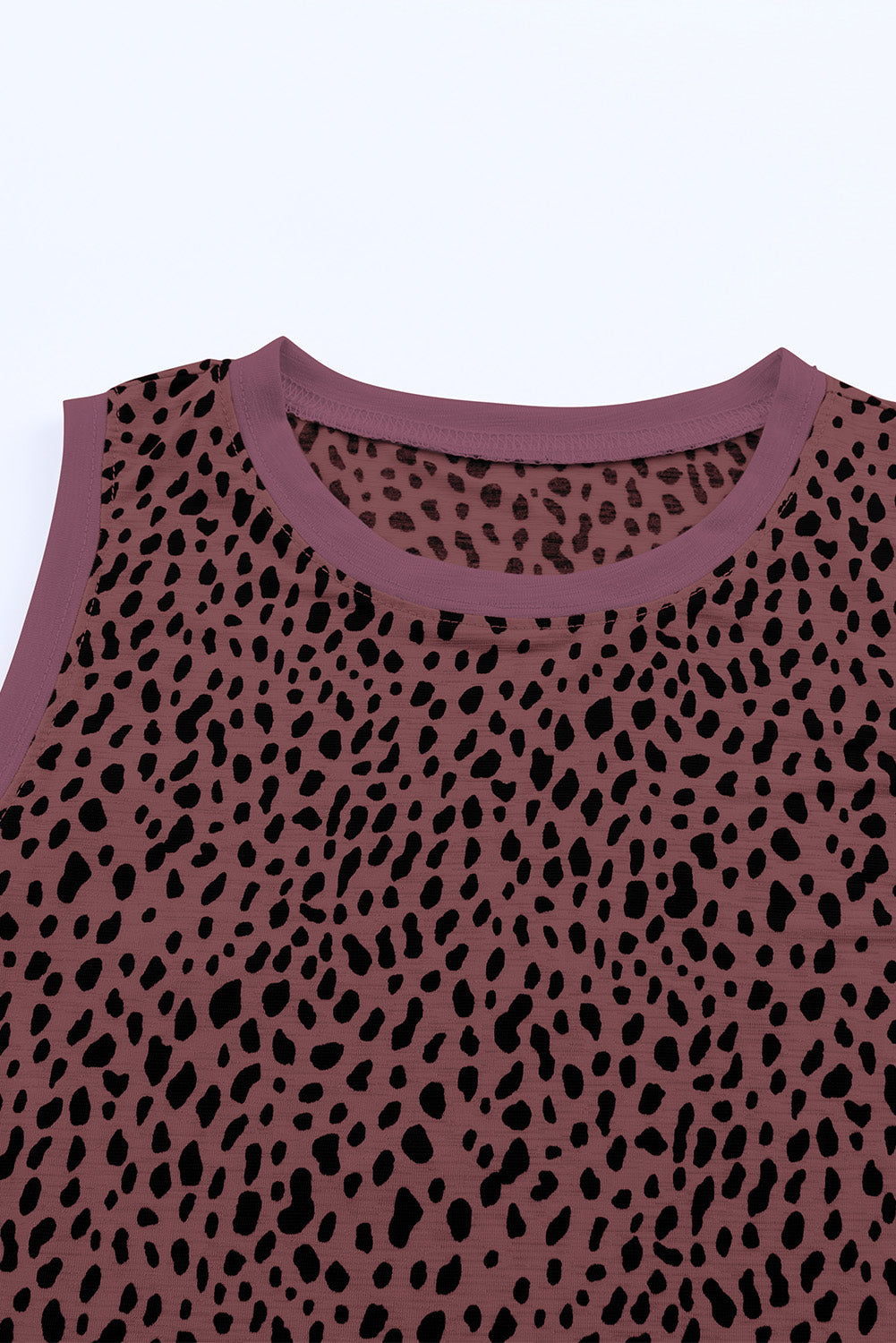 Lässiges Tanktop mit Rundhalsausschnitt und Leoparden-Kontrastbesatz