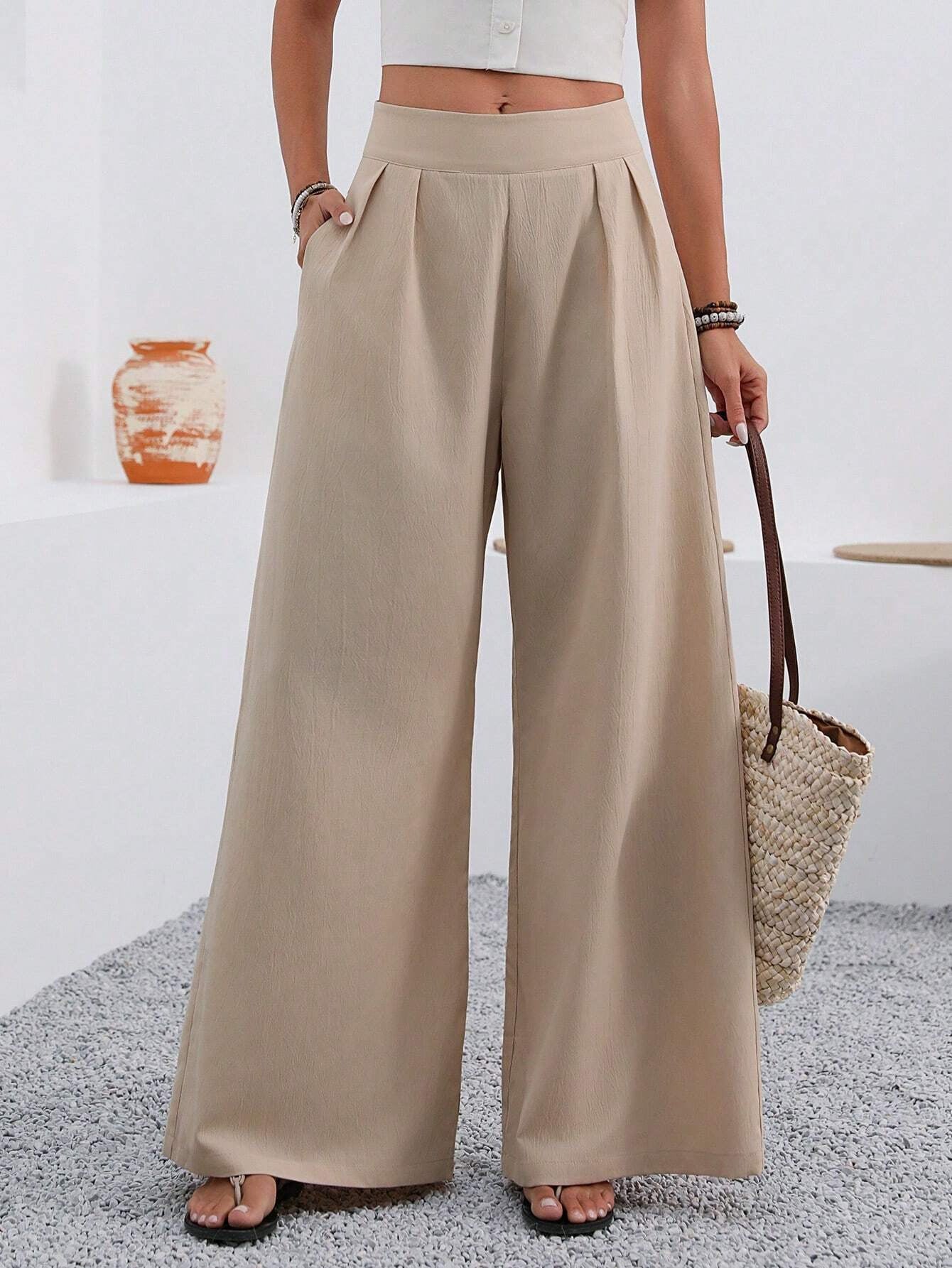 Autumn Women's New Pocket High Waist Wide Leg Pants Commuting All-match