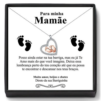 Exquisite hollow heart with small feet Portuguese card gift box pendant necklace for dear mother