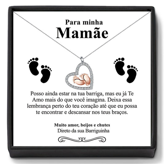 Collier pendentif en forme de cœur creux avec petits pieds, carte portugaise exquise, boîte-cadeau, pour chère mère