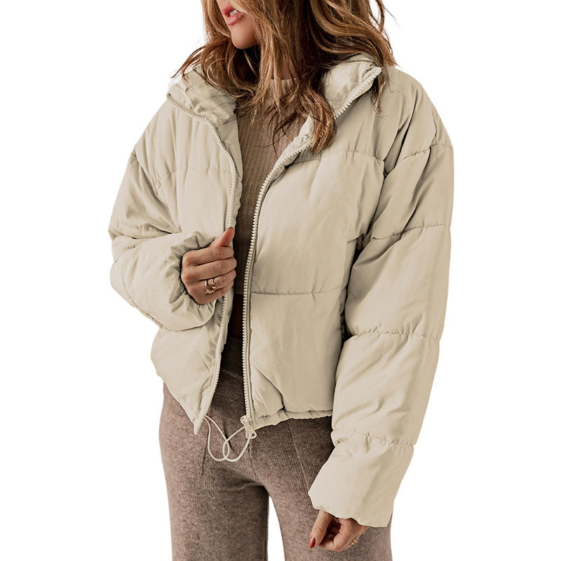 Manteau d'hiver en coton rembourré pour femme, épais, assorti, chaud, décontracté, couleur unie, col montant