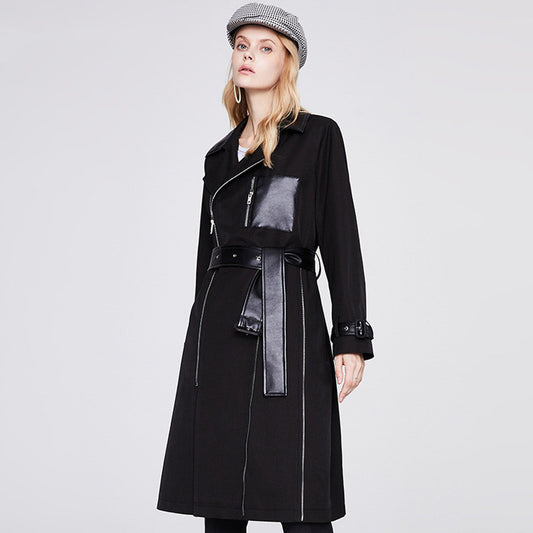 Trench mi-long haut de gamme contrasté pour femme