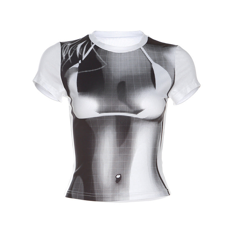 Sommermode Persönlichkeit Hipster Kontrastfarbe Sexy Digital 3D Druck Slim-fit Crop-top