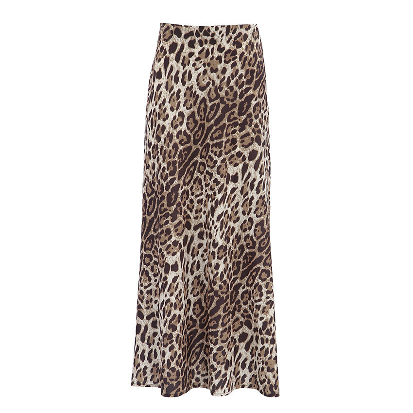 Fashion Brown Leopard Print A- Line Skirt European And American Street Drape