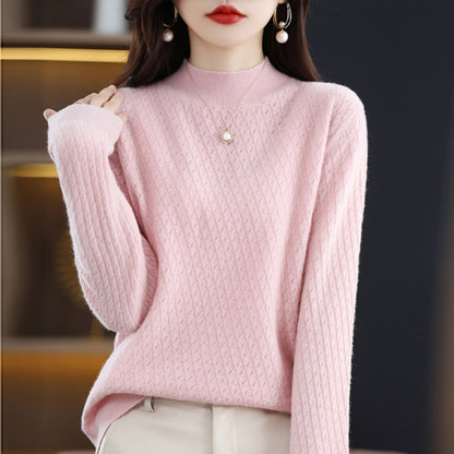 100 Pure Wool Women's Half Turtleneck Knitted Bottoming Shirt Sweater