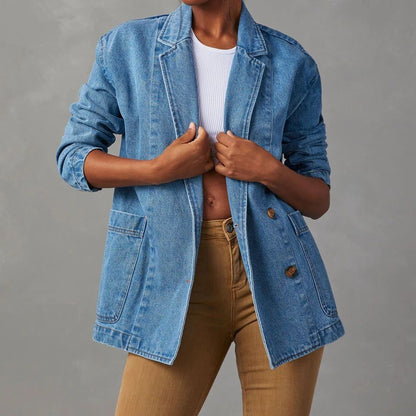 Damen-Anzugjacke aus gewaschenem blauem Denim