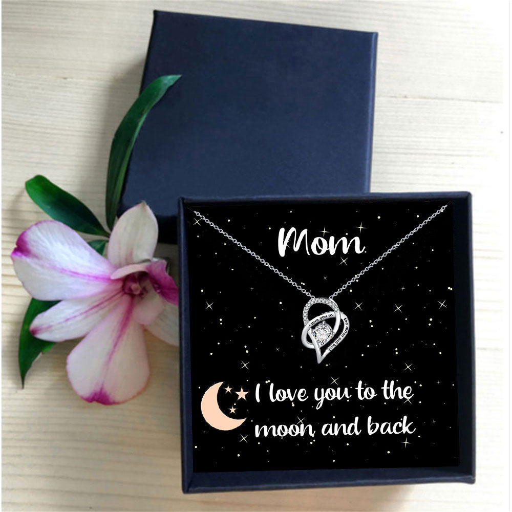 Fashion Cutout Heart Inlaid Zircon Gift Box Pendant Necklace for Mom