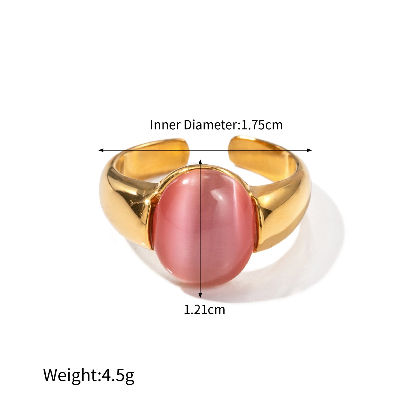 Bague ovale noble en or 18 carats incrustée d'oeil de chat rose