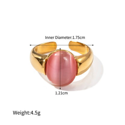 Bague ovale noble en or 18 carats incrustée d'oeil de chat rose