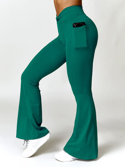 Pantalon actif torsadé taille haute bootcut avec poches
