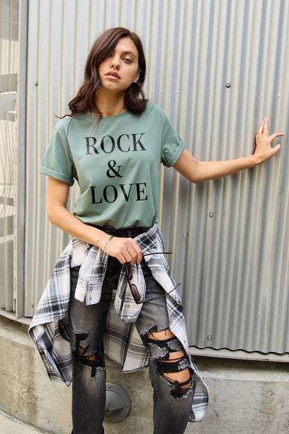 Simply Love Full Size ROCK ＆ LOVE Short Sleeve T-Shirt