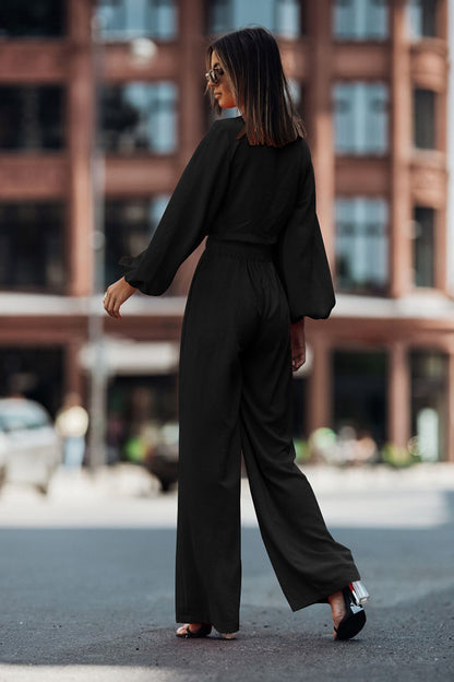 Cutout Long Sleeve Top and Wide Leg Pants Set