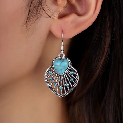 Boucles d'oreilles en forme de coeur et de feuille en strass turquoise artificiel
