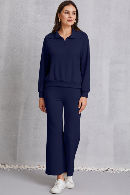 Half Zip Collared Neck Sweatshirt and Pants Set