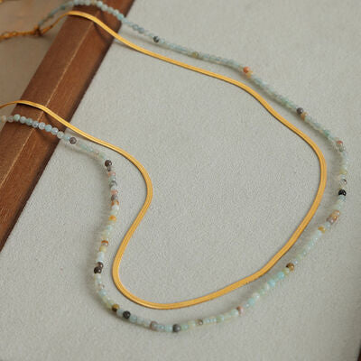 Doppellagige Halskette aus Titanstahl mit Perlen