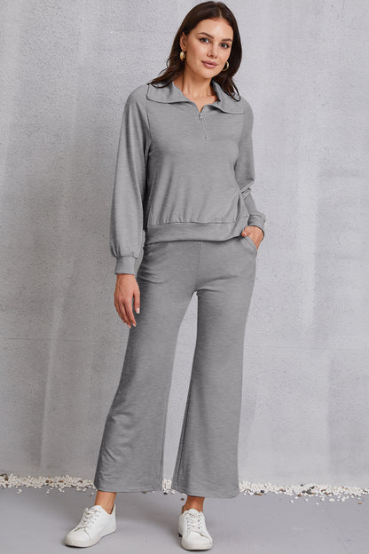 Half Zip Collared Neck Sweatshirt and Pants Set