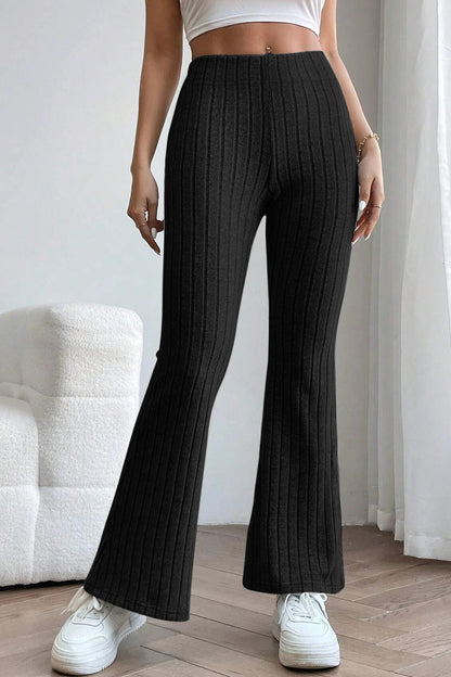 Pantalon évasé taille haute côtelé pleine taille Basic Bae