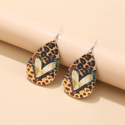 Boucles d'oreilles en forme de larme léopard en cuir PU