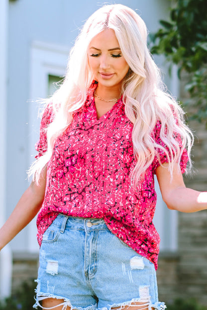 Blouse imprimée à manches courtes crantée