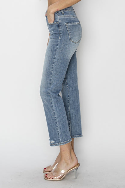 RISEN Distressed-Cropped-Jeans in voller Größe mit hoher Taille