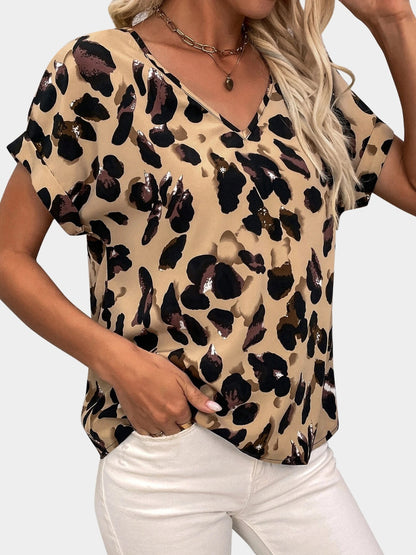 Blouse imprimée à manches courtes et col en V