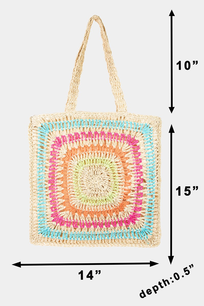 Sac fourre-tout en tricot au crochet arc-en-ciel Fame