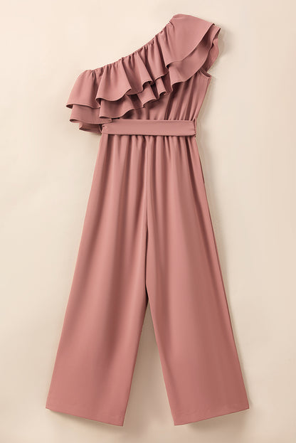 One-Shoulder-Jumpsuit mit Rüschen und Schnürung