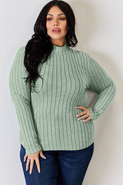 Basic Bae Full Size Ribbed Mock Neck Long Sleeve T-Shirt