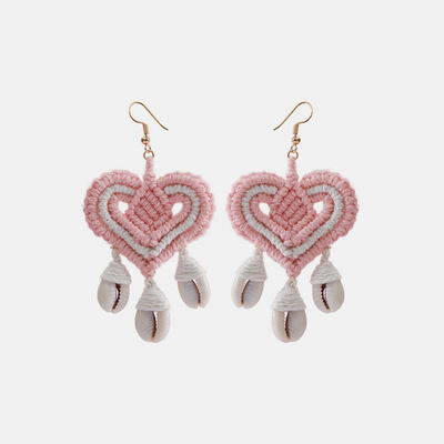 Cotton Thread Shell Heart Dangle Earrings