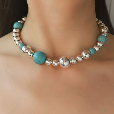 Collier de perles en alliage turquoise artificiel