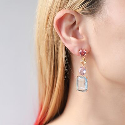 Boucles d'oreilles pendantes en cuivre et pierre de verre