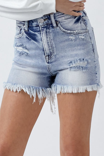 RISEN High Rise Denim-Shorts in Acid-Waschung