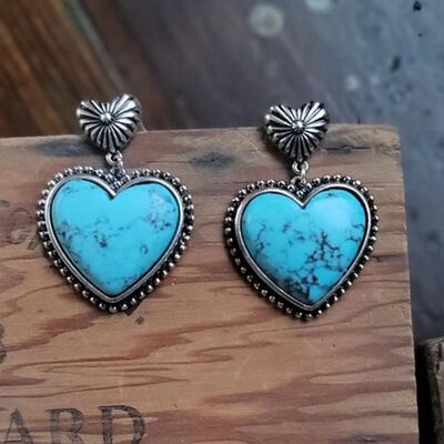 Boucles d'oreilles pendantes en forme de cœur en alliage turquoise artificiel